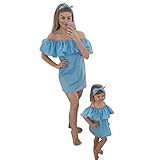 (フランタード) Franterd ママ＆キッズ サマーミニワンピース オフショルダー 親子でペアルック Girl 3-4T ブルー