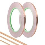 JnTech 銅箔テープ 両面導電性 銅箔粘着テープ (3mm/5mm/8mm) 金属テープ 導電テープ 耐水性 耐熱性 耐寒性 放射線防護 強粘着タイプ ノイズ ガード EMIシールド 静電気除去 電磁波シールド 厚さ0.05mm 長さ20m 2個入り (5mm×20m×0.05mm×2個) [並行輸入品]