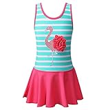 BAOHULU 女の子 子供 女児水着 みずぎ　可愛い　ストライプ ワンピース 連体水着 かわいい 帽子 チュチュ付き キュート 水着 S283_GreenHotPink_104/110