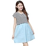 Hedea (ヘデア) マタニティ 授乳口 デニム ワンピース チュニック 丈 ワンピース レディース ウェア マタニティウェア Lサイズ レッド ネイビー (ネイビー, Lサイズ)