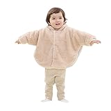 yusongirl 【ユソンガール】耳付き 着ぐるみ ケープ マント くまちゃんに変身 モコモコ ボア フード リバーシブル ポンチョ (ベージュ)