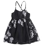 ベビー女の子チョウのパターン袖なし夏ワンピース (5-6歳, 黒（チョウ）)