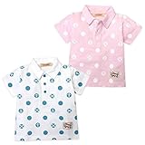 (ピンク/95cm) ベビー服 女の子 ポロシャツ 半袖 綿100％ ドット柄 ワッペン装飾 女児 ベビー