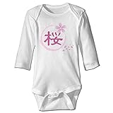 Sasa85 桜 月 花吹雪 花落ちる イラスト 長袖ボディースーツ ベビー服 トップス プレゼント かわいい ホワイト 12 Months