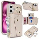 for iPhone 16 Plus ケース アイホン 16Plus 背面フリップ 手帳型 360°回転 携帯カバー for iPhone16Plus Case SunYoo ICカード コインポケット ストラップ付き カード 収納 小銭入れ ファスナーポケット付き ブラック