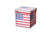 幅38cmX38cm スツール 収納 ボックス 収納ケース カラーボックス オットマン 折りたたみ ふた ふたつき USA 星条旗 アンティーク BSO-38-USA
