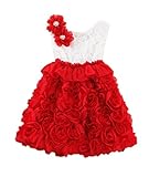 Candykids　キッズ子供　女の子ワンピース　超可愛　素敵なレースのワンピース　キッズ子供　女の子ワンピース　エレガント子供ワンピース (130CM, レッド)