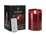 LuminaraフレイムレスキャンドルBurgundy Cinnamon Scented 3.5 by 5インチピラーWax Candle withタイマーリモート含ま