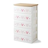 チェスト　ミッキーマウス　（本体）ホワイト×（柄）ピンク　タイプ:５段