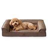 Sunquinn 犬用 犬ベッド ペットベッド ペットソファー 高反発 体圧分散 低床8cm アゴ乗せ 防水カバー 抗菌 洗える 滑り止め 通気性 オールシーズン シニア犬対応 小型犬 中型犬（外寸76Lx51Wx16.5Hcm ブラウン）