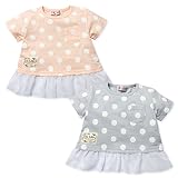 (グレー/95cm)ベビー服 女の子 Tシャツ 半袖 ドットプリント 裾シフォンフリル 女児 ベビー
