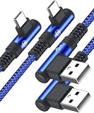 USB Type C ケーブル L字 両端【3M /2本セット】AviBrex タイプc ケーブル 90度 type-c ケーブル【3.1A急速充電 】ナイロン編み 高耐久性 usb c ケーブル iPhone 15 Pro Max Plus，iPhone 16，Galaxy S24/S23/S22/S21/S20，Sony，Huawei，Pixel その他Androidデバイス対応(ブルー)