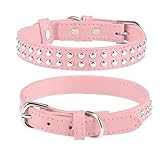 BINGPET 犬 首輪 ペット用品 ベーシック 犬首輪 本革 スタッズ付き 犬の首輪 いぬ 犬くびわ 小型犬 中型犬 大型犬 柴犬 秋田犬 (ピンク Mサイズ)
