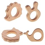 Lovoski 4個セット　ティースリング　おしゃぶり　ウッ製　　動物形状　形状勉強