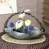信楽焼　窯変舟型つる付き花器【ha-0106】　花瓶　花器　一輪挿し　花入　しがらき焼　陶器　焼き物　壷　インテリア　おしゃれ　オシャレ