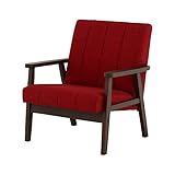 SATO セレノソファ 1人掛けストライプ 布レッド 肘ダークブラウン