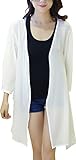 (ル・セリジエ) ロング カーディガン ガウン シンプル レディース ふんわり シフォン スリット 入り (ホワイト 丈88cm)