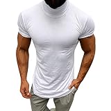 [Dafanet] メンズ タートルネック サーマルシャツ スポーツウェア アクションスタイル 半袖 Tシャツ 無地 スウェット メンズ パワーストレッチ トップス フィットネス トレーニング ランニングウェア 吸汗速乾 スポーツ インナーシャツ (ホワイト/L)