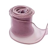 MYmama テグス入り オーガンジー リボン 約60ｍｍ幅 約2.4m ワイヤー入り ラッピング テープ (パープル)
