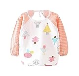 綿の子供防水長袖スモックエプロンよだれかけ1枚 (C)、2歳から3歳