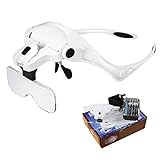 SUNNY 2LED付ヘッドルーペ メガネ式LED付拡大鏡 両手が使えて便利 ヘッドバンド・折り畳みフレーム両用 交換倍率角度調節 レンズ5枚付き 手芸・細密作業に