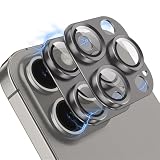 OAproda iPhone 16Pro/16ProMax/15Pro/15ProMax/14Pro 用 カメラ保護 フィルム 【アルミ合金+強化ガラス】 9H 耐衝撃 カメラカバー 黒縁 露出オーバー防止 曇りなし 粘着性強い 貼りやすい 二枚セット（グレー）