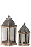 Urban Trends 46026-UT Wood Lantern with Cast Iron Top, Metal Handle, Glass and Sides, Distressed Woo