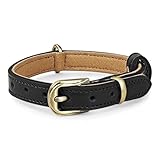 Beanspet 犬用首輪 本革 小型犬 中型犬 大型犬対応 軽量 アンティーク風金具付き レザーカラー スエード裏地付き 6サイズ展開 5色選べる ベーシックモデル (ブラック, XS)