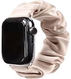 [COCOSILK] 睡眠 用 アップルウォッチ バンド レディース se 40mm 44mm 45mm 対応 シルク100％ apple watch ベルト ゴム 伸縮 シュシュ おしゃれ かわいい (シュシュ-38/40/41-12cm, ベージュ)