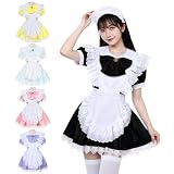 [Apparlxer] メイド服 コスプレ 5点セット 魔法少女 萌え コンカフェ 定番 ショート丈 可愛い レース メイドコスチューム ロリータ ワンピース レディース メンズ 大きいサイズ 仮装 ハロウィン クリスマス 女装 人気 学園祭 撮影 (ブラック, 2XL)