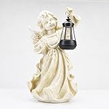 置物 ガーデンオーナメント ポリ製オーナメント ソーラーライト・導きの天使 1個 国華園 ポリ樹脂製