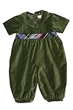 Little Boys Overalls in Holiday Green Velvet by carouselwear US サイズ: 3m カラー: グリーン