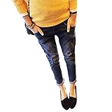Spinas(スピナス) マタニティ デニム パンツ ダメージ加工 サルエル ジーンズ ヴィンテージ ウエストゴム 調節可 オールシーズン (ブルー) (XXL)