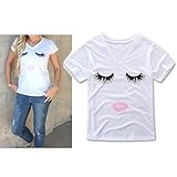 Liebeye 親子お揃い服 赤ちゃんジャンプスーツ　母親半袖　Tシャツ　綿　汗吸収　リップと目のパターン 大人のTシャツ XXL