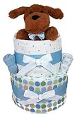 Sunshine Gift Baskets - Blue Diaper Cake Gift Set with a Fluffy Dog by Sunshine Gift Baskets