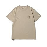 ファッションメンズベーシックコットンダブルステッチ半袖Tシャツ（カーキ）