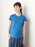 Angeliebe エンジェリーベ マタニティ 授乳口付き Tシャツ 綿混 やわらか フライス 半袖 クルーネック 妊婦服 産前 産後 M ～ L ブルー 21758 21758402