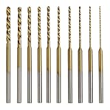 KIMLONTON チタンコートミニルーター小径ドリル ミニツイストドリルビット 0.6mm 0.8mm 1.0mm 1.2mm 1.3mm 1.5mm 1.6mm 1.8mm 2.0mm 2.2mm 10種セット マイクロドリル 標準コレット2.35mm対応で長寿命 精密穴あけ作業用