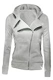 Kisscy Women's Full Zip Pockets Notch Collar Fleeces Sweatshirt Hoody Jacket Gray M [並行輸入品]