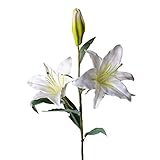 リリー ホワイトダックピンク品質な造花 ステキなインテリアフラワー玄関リビング屋内本物そっくり (ホワイト)