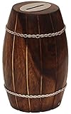 SouvNear木製Coin Bank – 3.6 X 3.6インチ – Barrel Shaped Money Bank in mango-wood – Decorated with Ironチェー