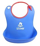 Lil Jumbl 幼児用ベビーエプロン (ビブ) ブルー お食事/ディナータイムがとっても楽しくなる ソフトなシリコン製ベビー用前掛け, よだれ掛け 赤ちゃんの食事の後片付けが超ラクになる