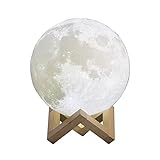 3d印刷Moonランプ夜ライト, WONFAST USB Rechargerableタッチスイッチ明るさイエローとホワイト調節可能なデスクランプ木製マウント、子供部屋装飾誕生日クリスマスプレゼント M