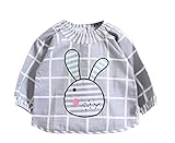 C-Princess ベビー 防水 長袖 スモック 食事 エプロン 幼児 赤ちゃん ビブ スタイ ガウン うさぎ柄 可愛い 女の子 幼稚園 保育園 出産祝い グレー*チェック 80