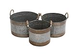Benzara Rustic Metal Galvanized Planter, Set of 3 [並行輸入品]