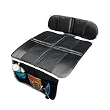チャイルドシート マット カーシートカバー 車保護シート シートプロテクター 滑り止め コンビ収納ポケット付き (ブラック)