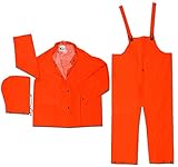 MCR Safety 2413M Classic Plus PVC/Polyester 3-Piece Corduroy Collar Rain Suit with Detachable Hood a