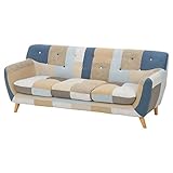 不二貿易 パッチワークソファ ラビスタ 3人掛け 幅182cm ブルー 34097