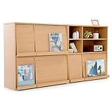 ディスプレイラック フラップ扉 縦横自在の組合せ 使い分けできる2タイプ 木製 2個セット 幅91cm ナチュラル