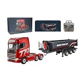 CYSJLJN 1/18 RCセミトラック 1/18 RCセミトレーラー付き、2.4G フルプロポーショナル 6x4 770S ライト付きヘビーデューティトラクタートラック、2.7KM/H RWDリモートコントロールエンジニアリング車両ギフト -RTR